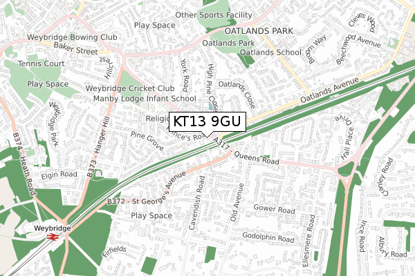 KT13 9GU map - small scale - OS Open Zoomstack (Ordnance Survey)