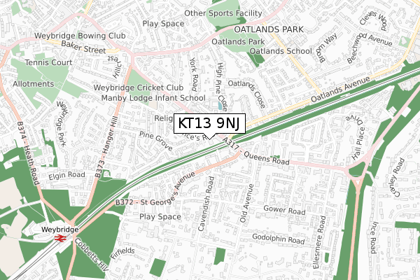 KT13 9NJ map - small scale - OS Open Zoomstack (Ordnance Survey) KT13 9NJ map - small scale - OS Open Zoomstack (Ordnance Survey)
