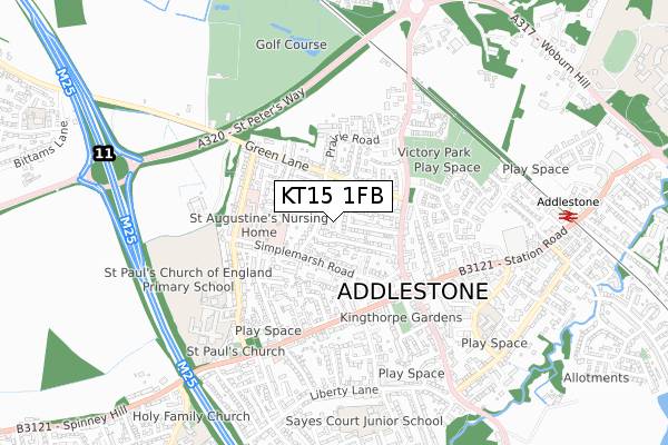 KT15 1FB map - small scale - OS Open Zoomstack (Ordnance Survey)