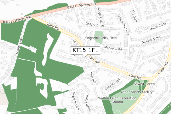 KT15 1FL map - large scale - OS Open Zoomstack (Ordnance Survey)
