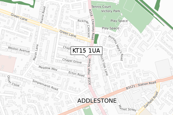 KT15 1UA map - large scale - OS Open Zoomstack (Ordnance Survey)