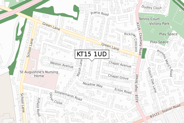 KT15 1UD map - large scale - OS Open Zoomstack (Ordnance Survey)