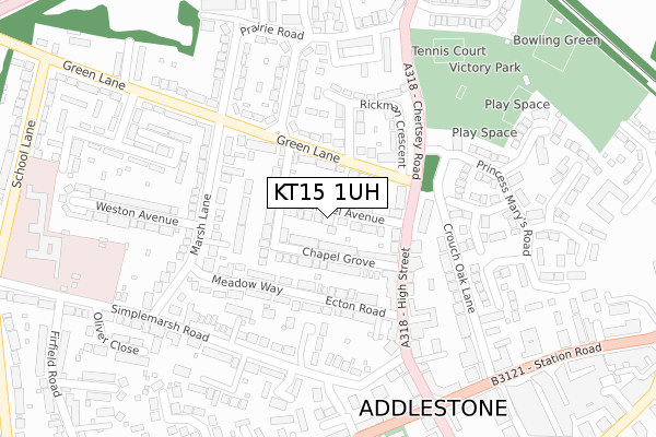 KT15 1UH map - large scale - OS Open Zoomstack (Ordnance Survey)