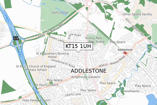 KT15 1UH map - small scale - OS Open Zoomstack (Ordnance Survey)