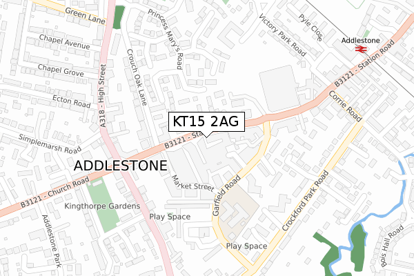 KT15 2AG map - large scale - OS Open Zoomstack (Ordnance Survey)