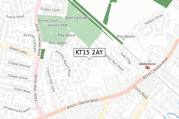 KT15 2AY map - large scale - OS Open Zoomstack (Ordnance Survey)