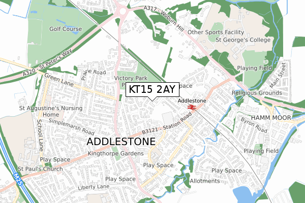 KT15 2AY map - small scale - OS Open Zoomstack (Ordnance Survey)