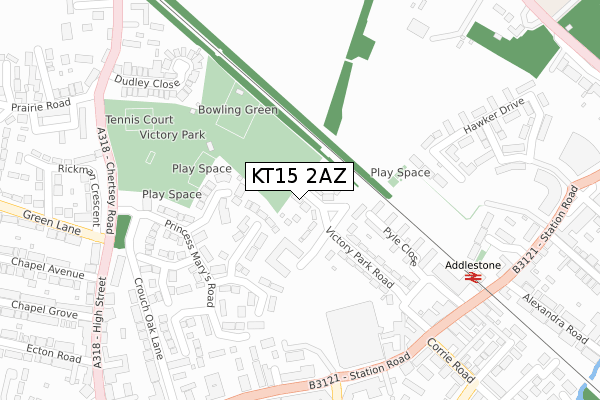 KT15 2AZ map - large scale - OS Open Zoomstack (Ordnance Survey)