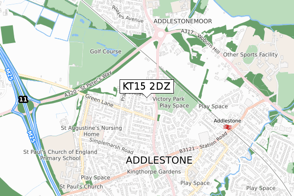 KT15 2DZ map - small scale - OS Open Zoomstack (Ordnance Survey)