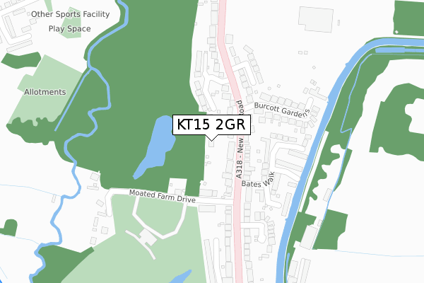 KT15 2GR map - large scale - OS Open Zoomstack (Ordnance Survey)