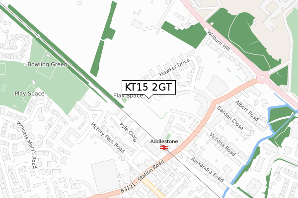KT15 2GT map - large scale - OS Open Zoomstack (Ordnance Survey)