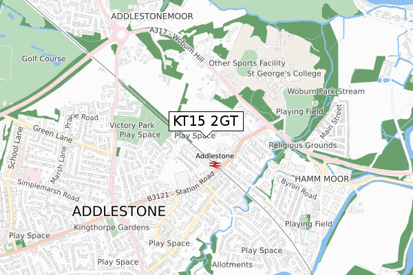 KT15 2GT map - small scale - OS Open Zoomstack (Ordnance Survey)