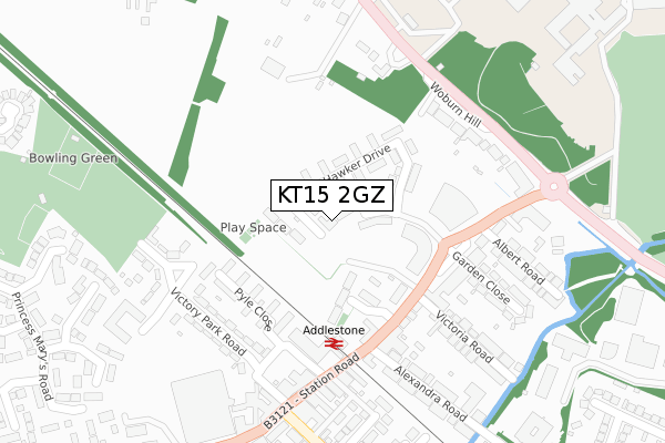 KT15 2GZ map - large scale - OS Open Zoomstack (Ordnance Survey)