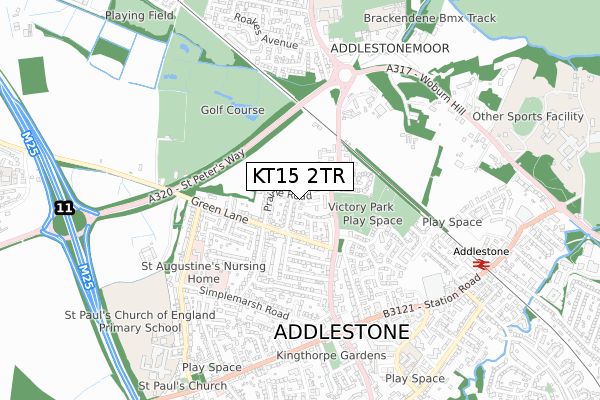 KT15 2TR map - small scale - OS Open Zoomstack (Ordnance Survey)