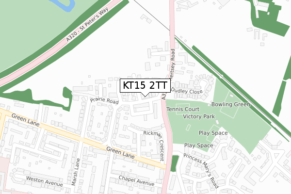 KT15 2TT map - large scale - OS Open Zoomstack (Ordnance Survey)