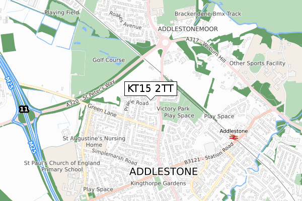 KT15 2TT map - small scale - OS Open Zoomstack (Ordnance Survey)