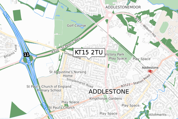 KT15 2TU map - small scale - OS Open Zoomstack (Ordnance Survey)