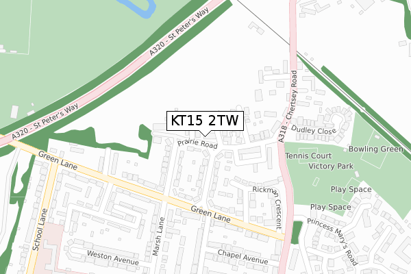 KT15 2TW map - large scale - OS Open Zoomstack (Ordnance Survey)