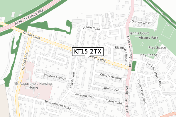 KT15 2TX map - large scale - OS Open Zoomstack (Ordnance Survey)