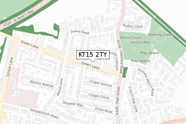 KT15 2TY map - large scale - OS Open Zoomstack (Ordnance Survey)