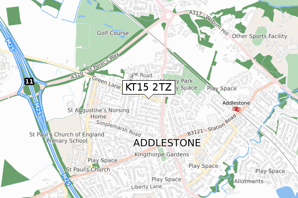 KT15 2TZ map - small scale - OS Open Zoomstack (Ordnance Survey)