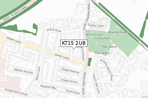 KT15 2UB map - large scale - OS Open Zoomstack (Ordnance Survey)