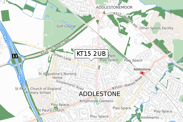 KT15 2UB map - small scale - OS Open Zoomstack (Ordnance Survey)