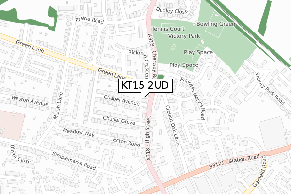 KT15 2UD map - large scale - OS Open Zoomstack (Ordnance Survey)