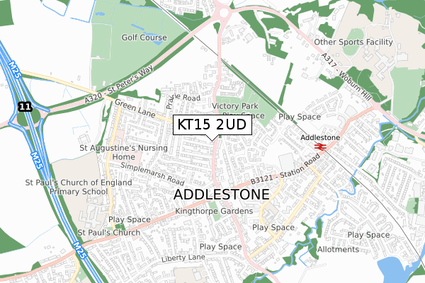 KT15 2UD map - small scale - OS Open Zoomstack (Ordnance Survey)