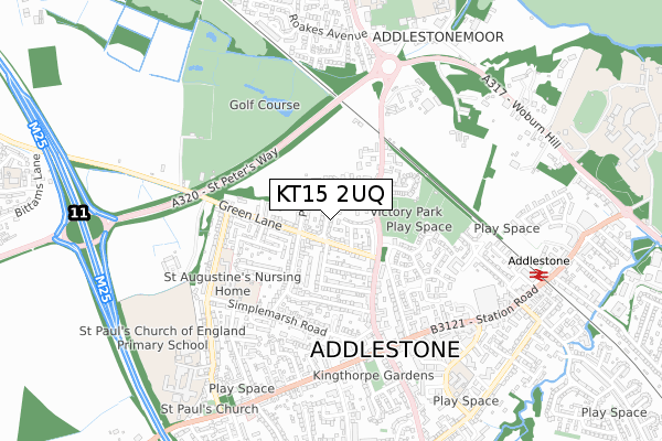 KT15 2UQ map - small scale - OS Open Zoomstack (Ordnance Survey)