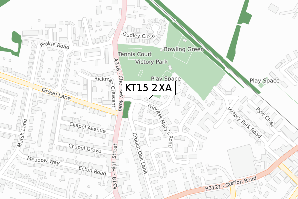 KT15 2XA map - large scale - OS Open Zoomstack (Ordnance Survey)