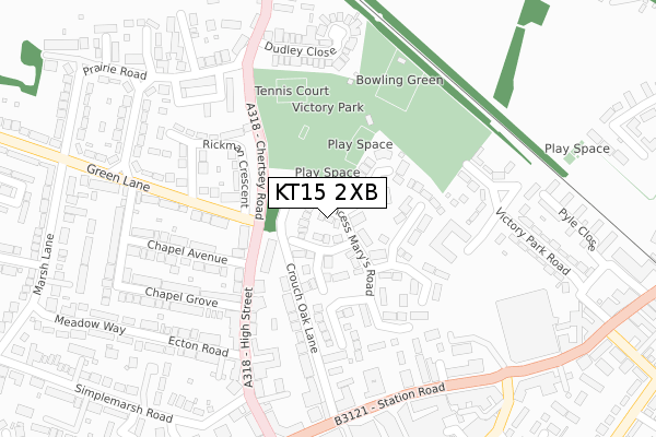 KT15 2XB map - large scale - OS Open Zoomstack (Ordnance Survey)