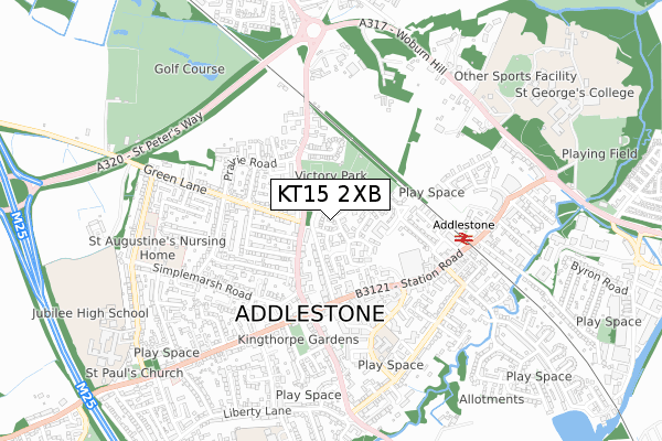 KT15 2XB map - small scale - OS Open Zoomstack (Ordnance Survey)