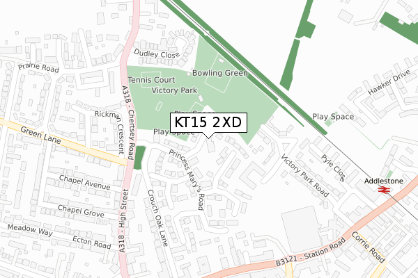 KT15 2XD map - large scale - OS Open Zoomstack (Ordnance Survey)