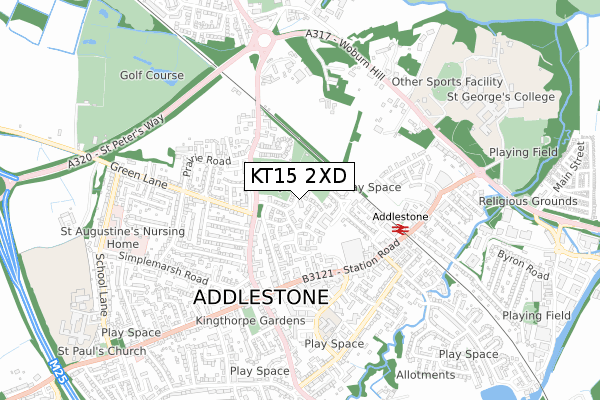 KT15 2XD map - small scale - OS Open Zoomstack (Ordnance Survey)