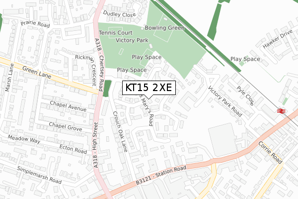 KT15 2XE map - large scale - OS Open Zoomstack (Ordnance Survey)