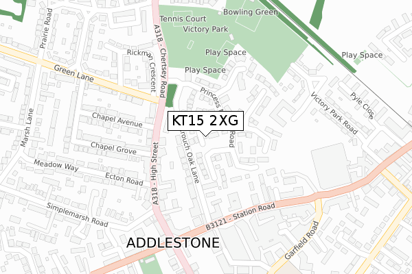 KT15 2XG map - large scale - OS Open Zoomstack (Ordnance Survey)