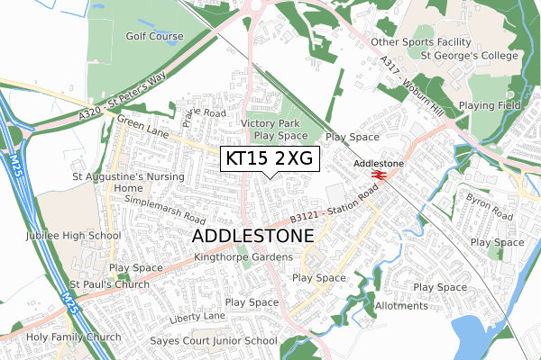 KT15 2XG map - small scale - OS Open Zoomstack (Ordnance Survey)