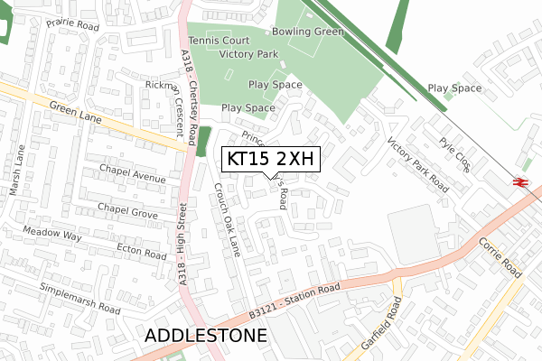 KT15 2XH map - large scale - OS Open Zoomstack (Ordnance Survey)