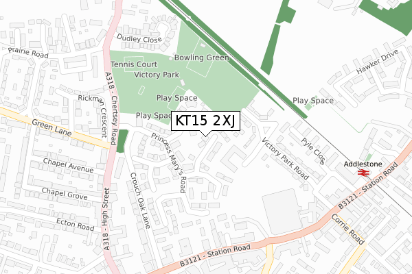 KT15 2XJ map - large scale - OS Open Zoomstack (Ordnance Survey)