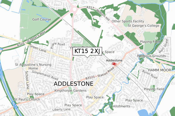 KT15 2XJ map - small scale - OS Open Zoomstack (Ordnance Survey)