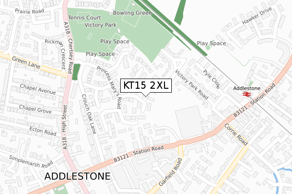 KT15 2XL map - large scale - OS Open Zoomstack (Ordnance Survey)