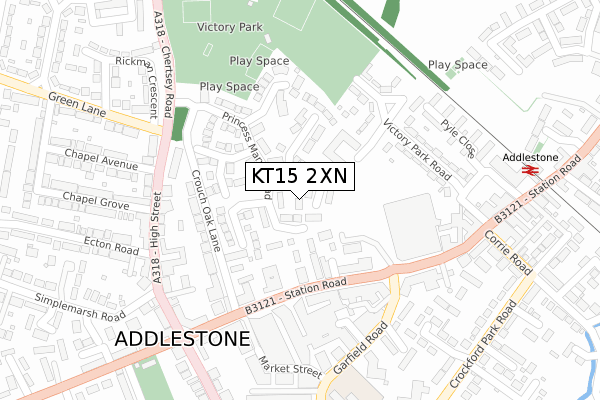 KT15 2XN map - large scale - OS Open Zoomstack (Ordnance Survey)