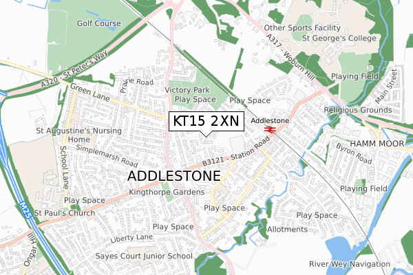 KT15 2XN map - small scale - OS Open Zoomstack (Ordnance Survey)