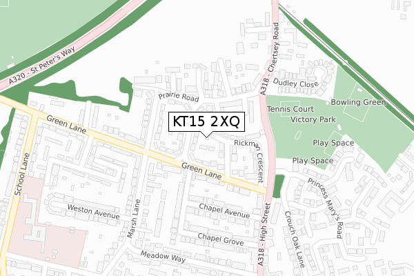 KT15 2XQ map - large scale - OS Open Zoomstack (Ordnance Survey)