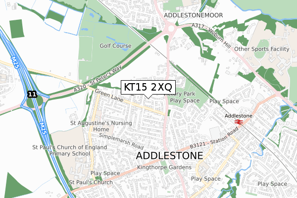 KT15 2XQ map - small scale - OS Open Zoomstack (Ordnance Survey)