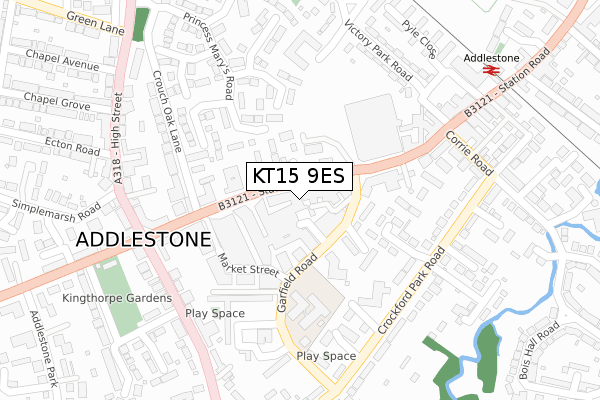 KT15 9ES map - large scale - OS Open Zoomstack (Ordnance Survey)