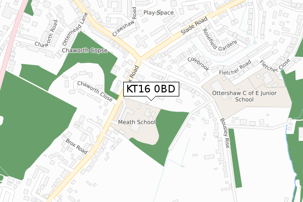 KT16 0BD map - large scale - OS Open Zoomstack (Ordnance Survey)