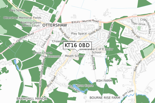 KT16 0BD map - small scale - OS Open Zoomstack (Ordnance Survey)