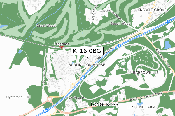 KT16 0BG map - small scale - OS Open Zoomstack (Ordnance Survey)